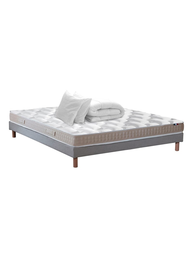 Ensemble Matelas 100% latex 5 zones ORIGINEL + Sommier + oreiller + couette, Sommier Gris chiné Gris Blanc - Kiabi