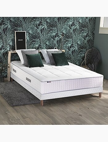 Ensemble matelas 2 ressorts 7 zones sommier bleu 160x200