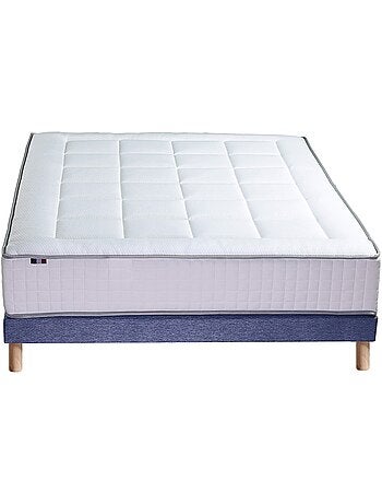 Ensemble matelas 2 ressorts 7 zones sommier bleu 160x200