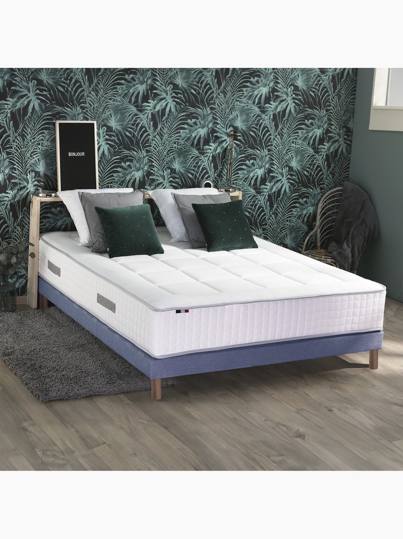 Ensemble matelas 2 ressorts 7 zones sommier bleu 160x200 Blanc Bleu - Kiabi