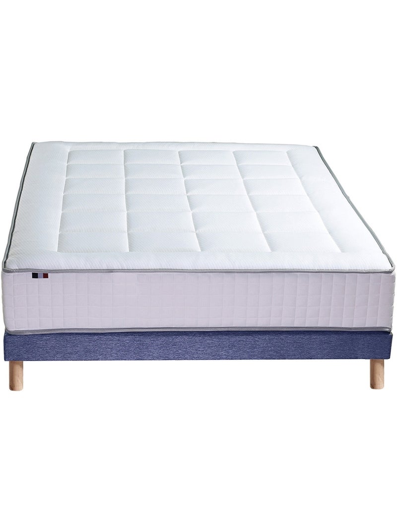 Ensemble matelas 2 ressorts 7 zones sommier bleu 160x200 Blanc Bleu - Kiabi