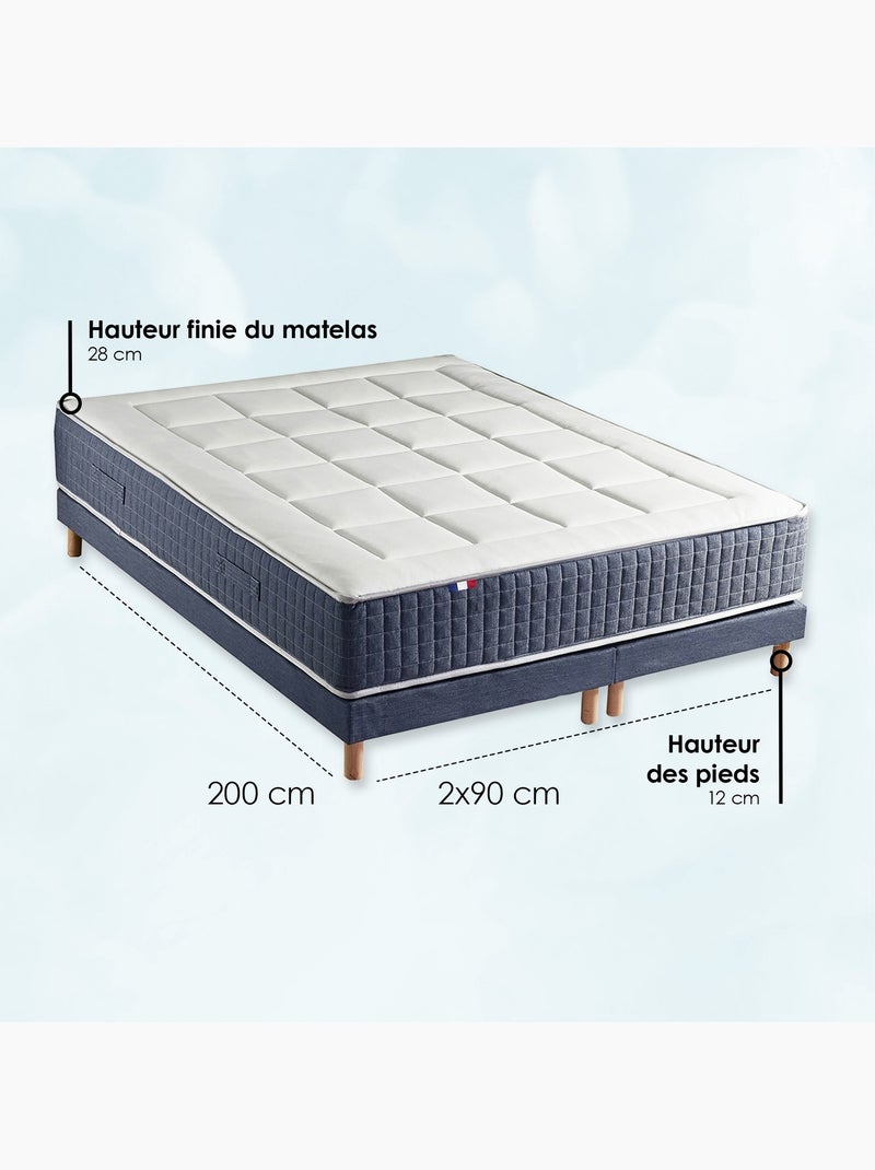 Ensemble matelas 7 zones KING STYLE, mémoire de forme & sommier - 2x90 x 200 cm Blanc Bleu - Kiabi