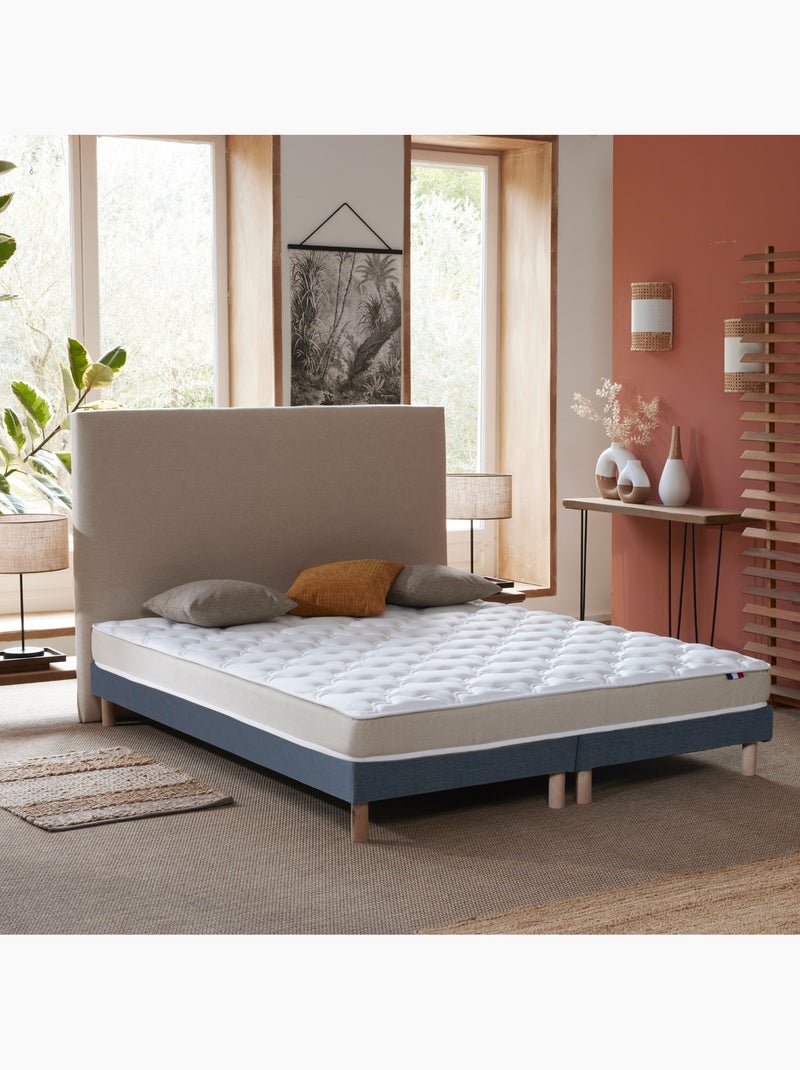 Ensemble Matelas accueil Latex 3 zones INITIAL - Bi Confort Mousse & Latex + Sommier - Bleu denim Blanc Bleu - Kiabi