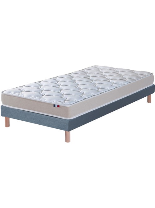 Ensemble Matelas accueil Latex 3 zones INITIAL - Bi Confort Mousse & Latex + Sommier - Bleu denim - Kiabi Ensemble Matelas accueil Latex 3 zones INITIAL - Bi Confort Mousse & Latex + Sommier - Bleu denim - Kiabi