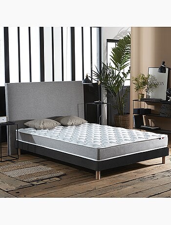 Ensemble matelas mousse réversible sommier bleu 90x190