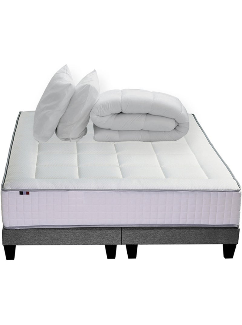 Ensemble matelas BELLAGIO et sommier, 7 zones, mémoire de forme Blanc Gris - Kiabi