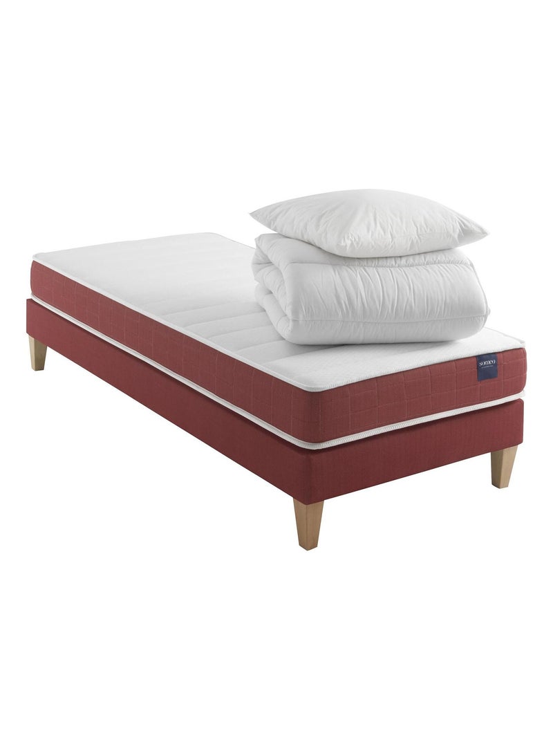 Ensemble matelas couchage latex, sommier, pieds, couette et oreiller Crépuscule 400 Blanc - Kiabi
