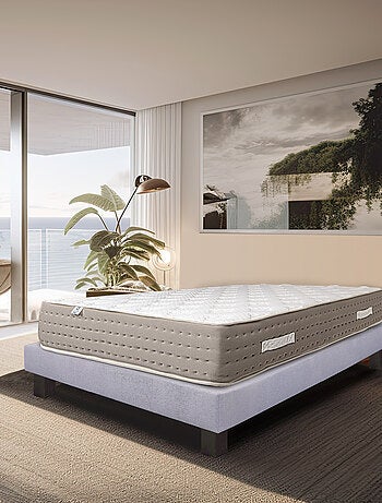 Ensemble matelas ferme avec ressorts ensachés 26 cm et sommier tapissier gris
