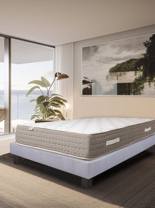 Ensemble matelas ferme avec ressorts ensachés 26 cm et sommier tapissier  gris - Kiabi