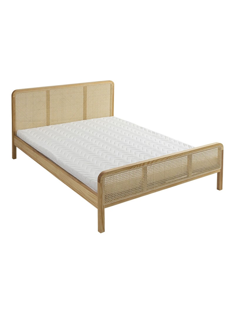 Ensemble matelas ferme mousse + Lit adulte cannage Marron clair - Kiabi
