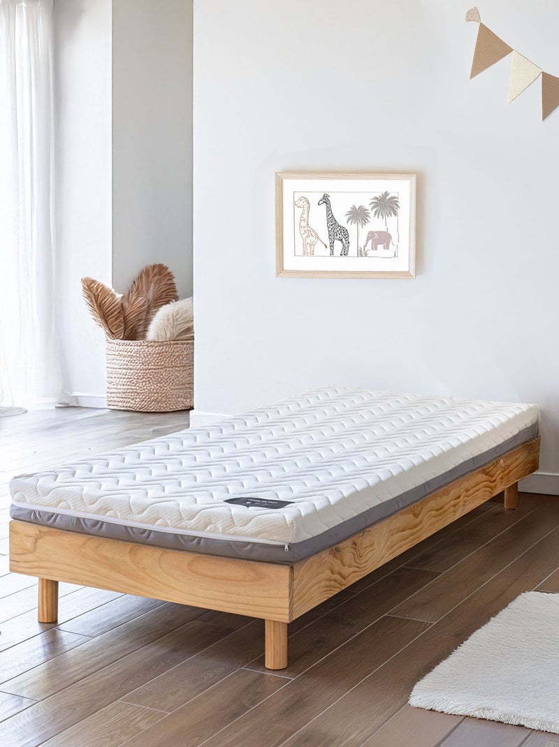 Ensemble matelas ferme mousse + Sommier kit enfant en bois massif Marron clair - Kiabi
