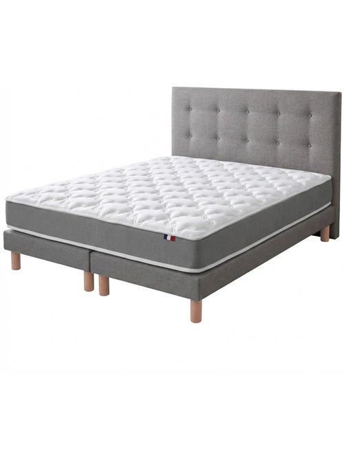 Ensemble matelas haute resilience, H16, sommier et tete de lit capitonnee gris - Kiabi Ensemble matelas haute resilience, H16, sommier et tete de lit capitonnee gris - Kiabi
