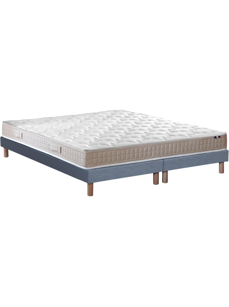 Ensemble matelas latex 100% 3 zones sommier bleu 140x190 Blanc Bleu - Kiabi