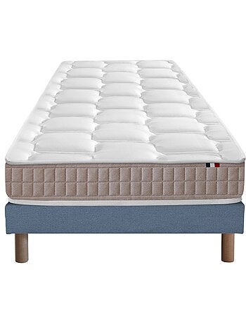 Ensemble matelas latex 100% 5 zones sommier bleu 90x190