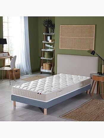 Ensemble matelas latex 100% 5 zones sommier bleu 90x190