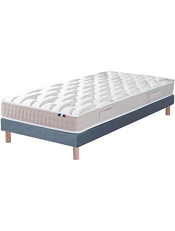 Ensemble matelas latex 100% 5 zones sommier bleu 90x190