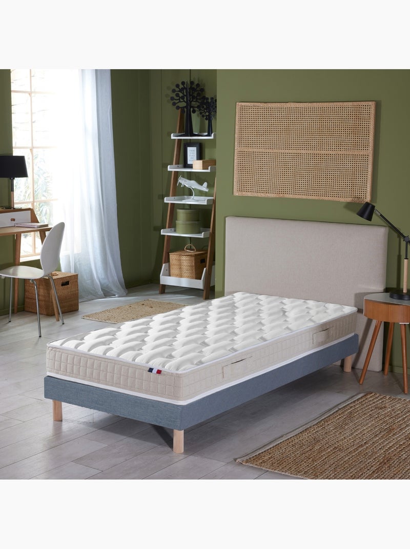 Ensemble matelas latex 100% 5 zones sommier bleu 90x190 Blanc Bleu - Kiabi