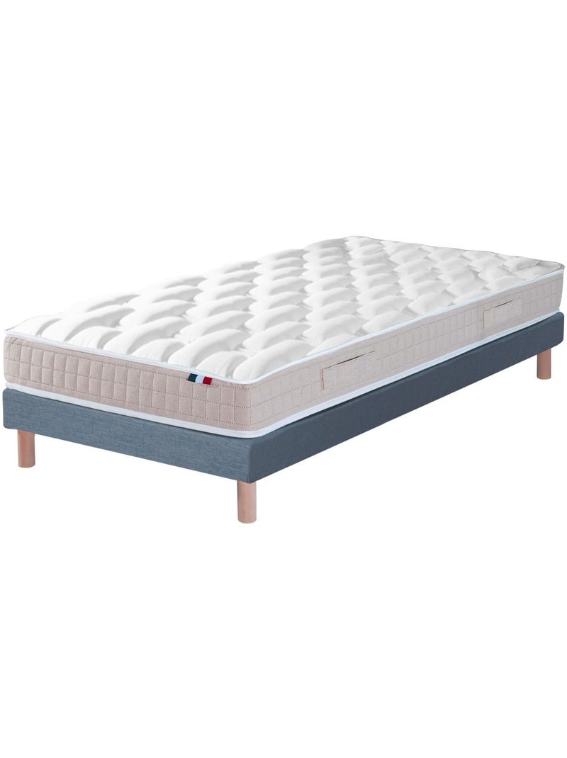 Ensemble matelas latex 100% 5 zones sommier bleu 90x190 Blanc Bleu - Kiabi