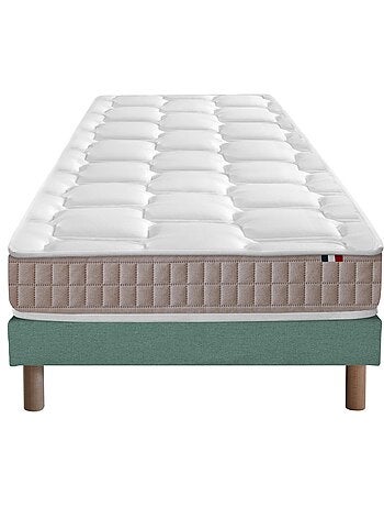 Ensemble matelas latex 100% 5 zones sommier bleu 90x190