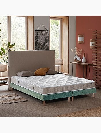 Ensemble matelas latex 100% 5 zones sommier bleu 90x190