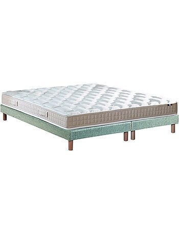 Ensemble matelas latex 100% 5 zones sommier bleu 90x190