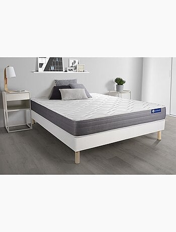 Ensemble Matelas Latex et mémoire de forme et Sommier tapissier en kit Blanc - Actilatex dream