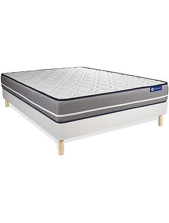 Ensemble Matelas Latex et mémoire de forme et Sommier tapissier en kit Blanc - Actilatex pur