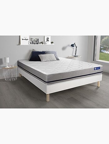 Ensemble Matelas Latex et mémoire de forme et Sommier tapissier en kit Blanc - Actilatex soft