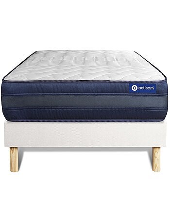 Ensemble Matelas Latex et mémoire de forme et Sommier tapissier en kit Gris - Actilatex tech