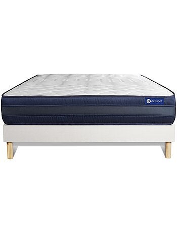 Ensemble Matelas Latex et mémoire de forme et Sommier tapissier en kit Blanc - Actilatex tech