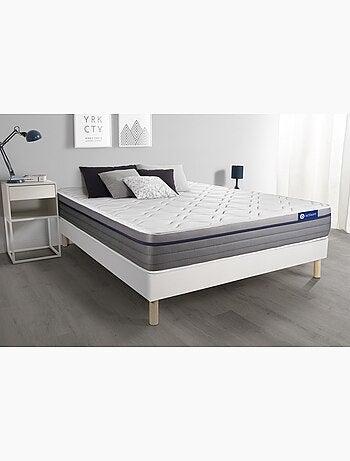 Ensemble Matelas Latex et mémoire de forme et Sommier tapissier en kit Blanc - Actilatex zen