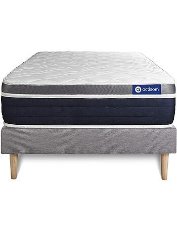 Ensemble Matelas Latex et mémoire de forme et Sommier tapissier en kit Gris - Actilatex confort
