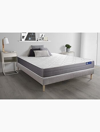 Ensemble Matelas Latex et mémoire de forme et Sommier tapissier en kit Gris - Actilatex dream