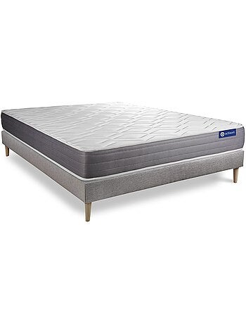 Ensemble Matelas Latex et mémoire de forme et Sommier tapissier en kit Gris - Actilatex dream
