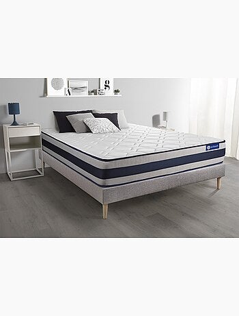 Ensemble Matelas Latex et mémoire de forme et Sommier tapissier en kit Gris - Actilatex ergo