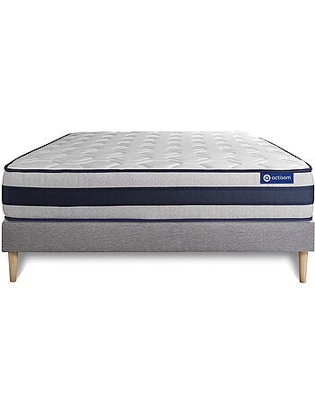 Ensemble Matelas Latex et mémoire de forme et Sommier tapissier en kit Gris - Actilatex ergo
