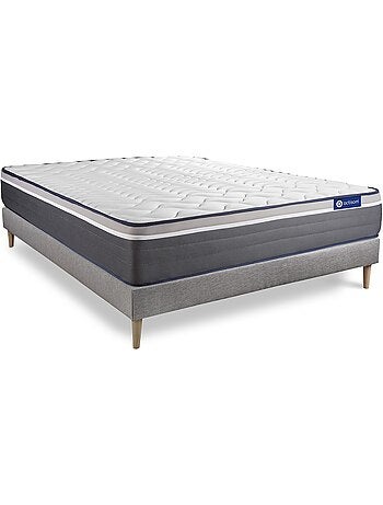 Ensemble Matelas Latex et mémoire de forme et Sommier tapissier en kit Gris - Actilatex plus