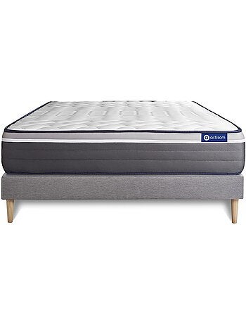 Ensemble Matelas Latex et mémoire de forme et Sommier tapissier en kit Gris - Actilatex plus