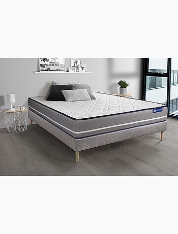 Ensemble Matelas Latex et mémoire de forme et Sommier tapissier en kit Gris - Actilatex pur