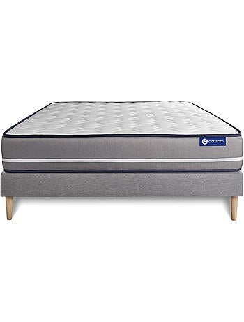 Ensemble Matelas Latex et mémoire de forme et Sommier tapissier en kit Gris - Actilatex pur