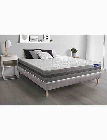 Ensemble Matelas Latex et mémoire de forme et Sommier tapissier en kit Gris - Actilatex relax