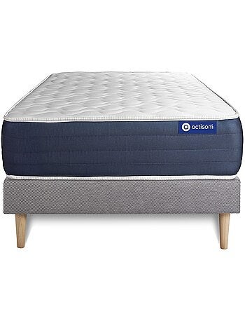Ensemble Matelas Latex et mémoire de forme et Sommier tapissier en kit Gris - Actilatex sleep
