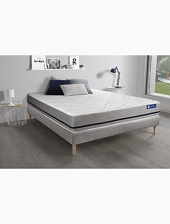 Ensemble Matelas Latex et mémoire de forme et Sommier tapissier en kit Gris - Actilatex soft