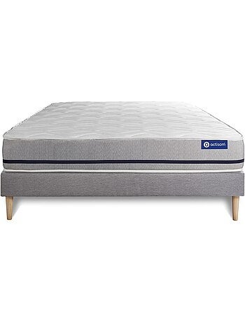 Ensemble Matelas Latex et mémoire de forme et Sommier tapissier en kit Gris - Actilatex soft