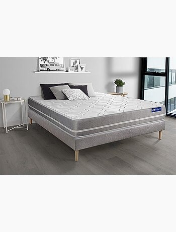 Ensemble Matelas Latex et mémoire de forme et Sommier tapissier en kit Gris - Actilatex touch