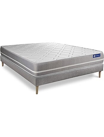 Ensemble Matelas Latex et mémoire de forme et Sommier tapissier en kit Gris - Actilatex touch