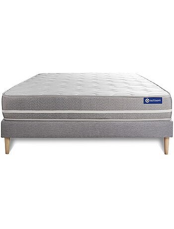 Ensemble Matelas Latex et mémoire de forme et Sommier tapissier en kit Gris - Actilatex touch