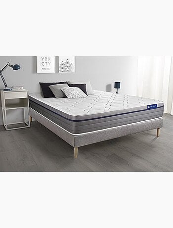 Ensemble Matelas Latex et mémoire de forme et Sommier tapissier en kit Gris - Actilatex zen