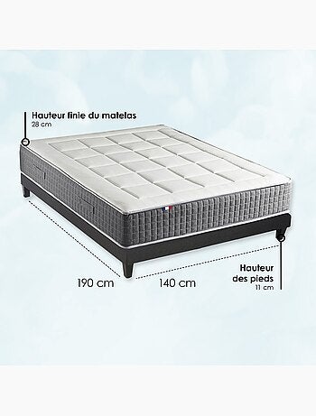 Ensemble Matelas Ressort 7 zones H.30cm + Sommier + couette + oreillers MAX - 140 x 190 cm
