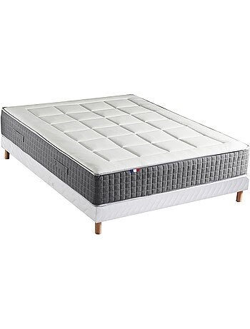 Ensemble matelas ressorts 7 zones H28 sommier gris chiné 160x200